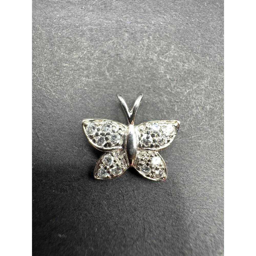 Petite Sparkly Signed Sterling Silver 925 Cubic Zirconia Butterfly Pendant 13mm